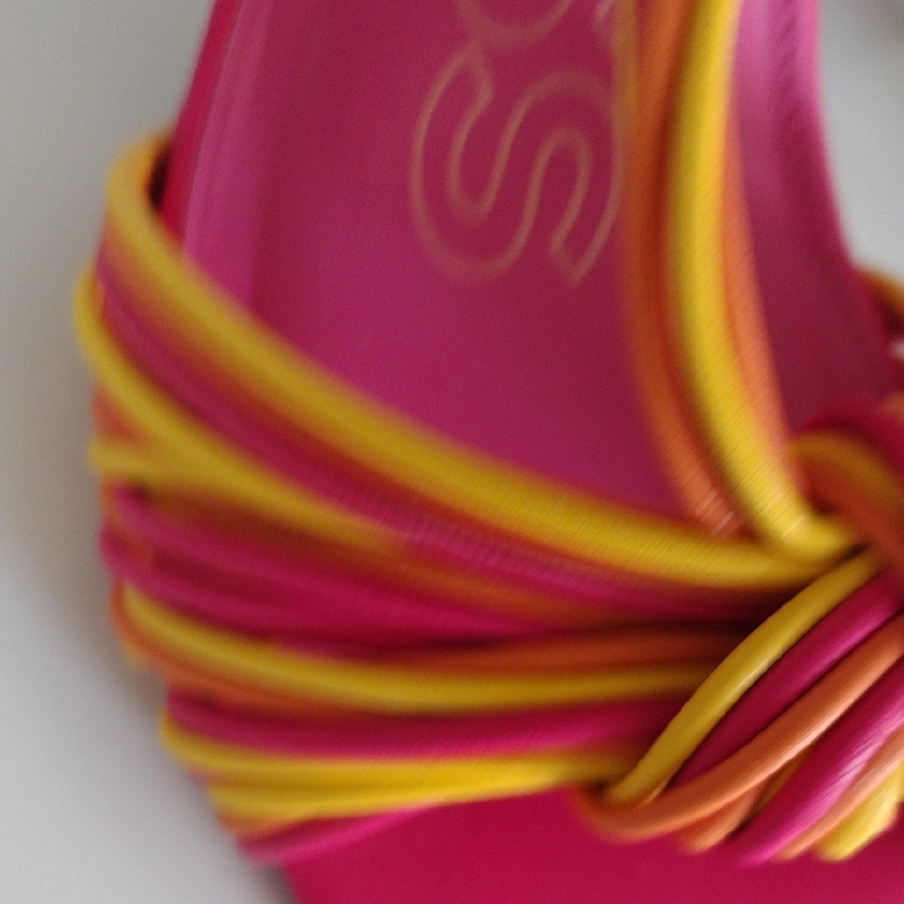 Express Pink and Yellow Strappy Heels. Size 8 - Picture 7 of 16